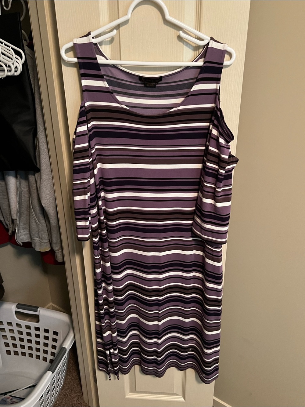 Love & Legend Purple & White Striped Cold-Shoulder Dress